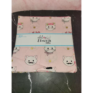 Riley Blake Chloe & Friends Quilting Cotton Fabric 10in NEW Pink Cat LAYER CAKE